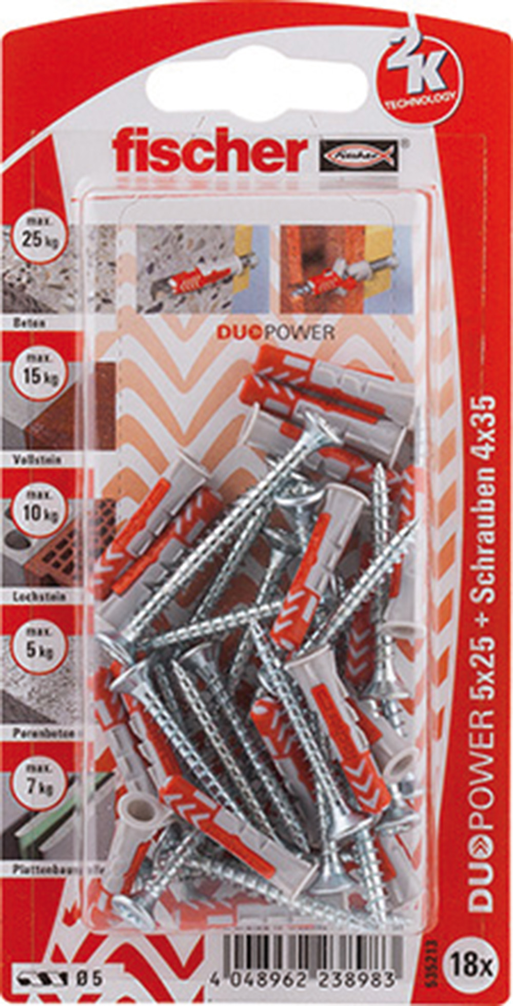 Fischer 537636 Dübel Mit Schraube Und 1 Spitze Bohrer DUOPOWER