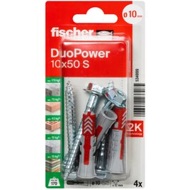 4 Dübel + Schrauben Duopower 10 x 50 mm
