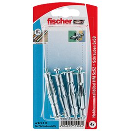 4 Hohlraum-Metalldübel + Schrauben 5 x 52 mm