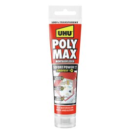 UHU POLY MAX Montagekleber 10 SEK SOFORT POWER transparent, Tube 115g