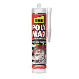 UHU POLY MAX Montagekleber 10 SEK SOFORT POWER transparent, Kartusche 300g
