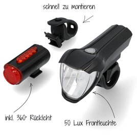 Fahrrad Akku-LED-Beleuchtungsset mit USB-Anschluss
